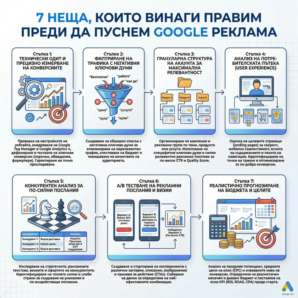 7 стъпки за подготовка и одит преди пускане на Google Ads реклама от Adway Creative