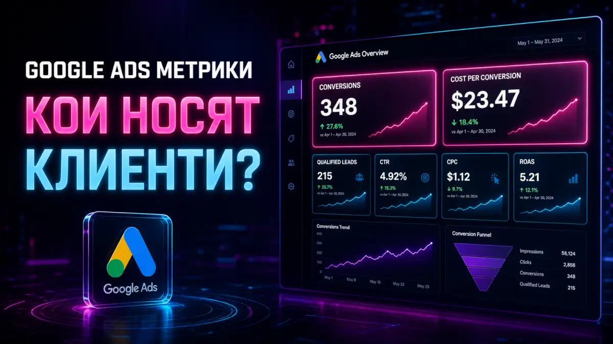 Google Ads метрики: какво наистина има значение за бизнеса? 1 Google Ads метрики за бизнес резултати, conversions и cost per conversion в AdwayCreative dashboard